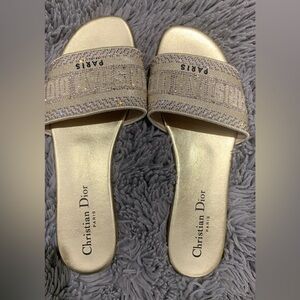 Dior Gold Embellished Slide Sandals